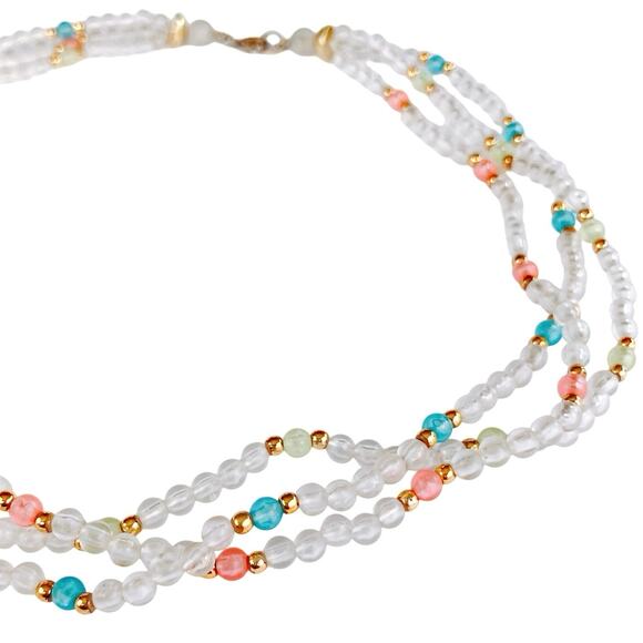 VTG 1960s Mid Century Necklace Multi Strand Pastel Beaded - Picture 1 of 11